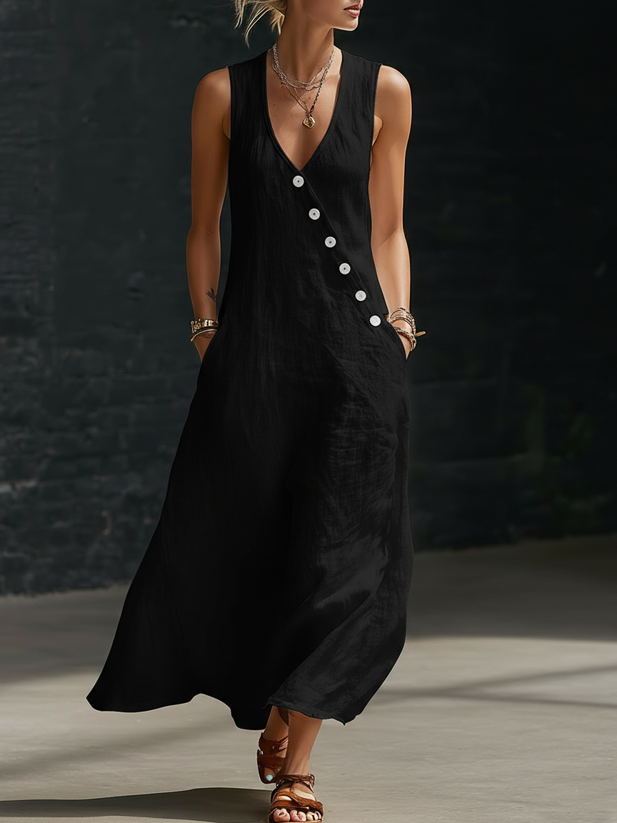 Covernorth Women's V-Neck Button Maxi Dress