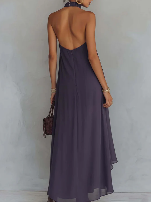 Covernorth Backless High-Low Halter Maxi Dress