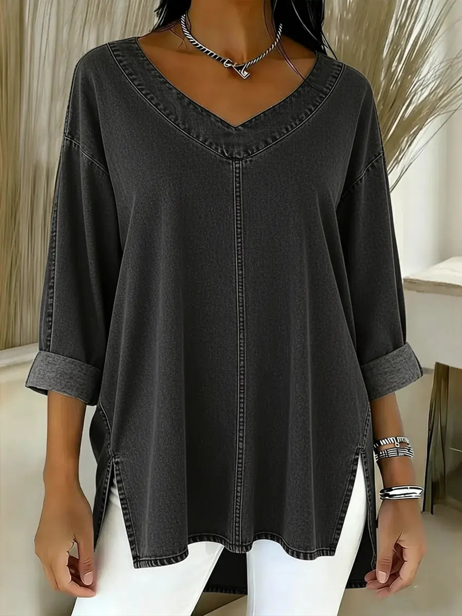 Covernorth Women’s Oversized V-Neck Denim Tunic Top