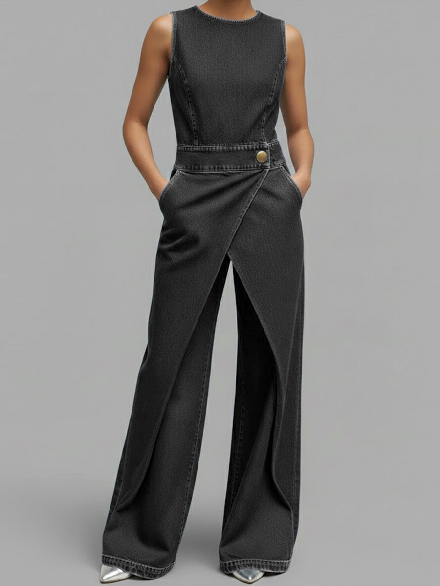 Covernorth Women's Denim Wrap-Front Jumpsuit