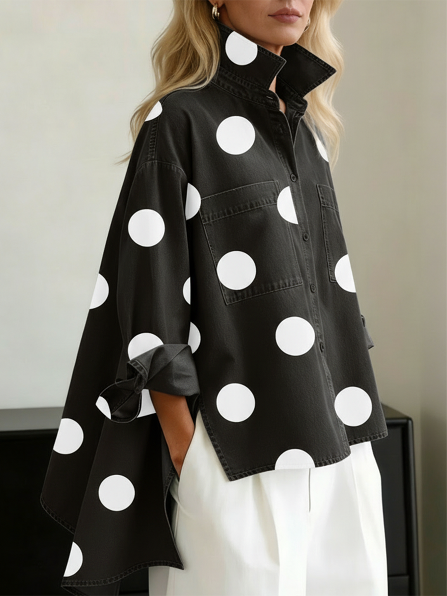Women's Polka Dot Oversized Denim Shirt