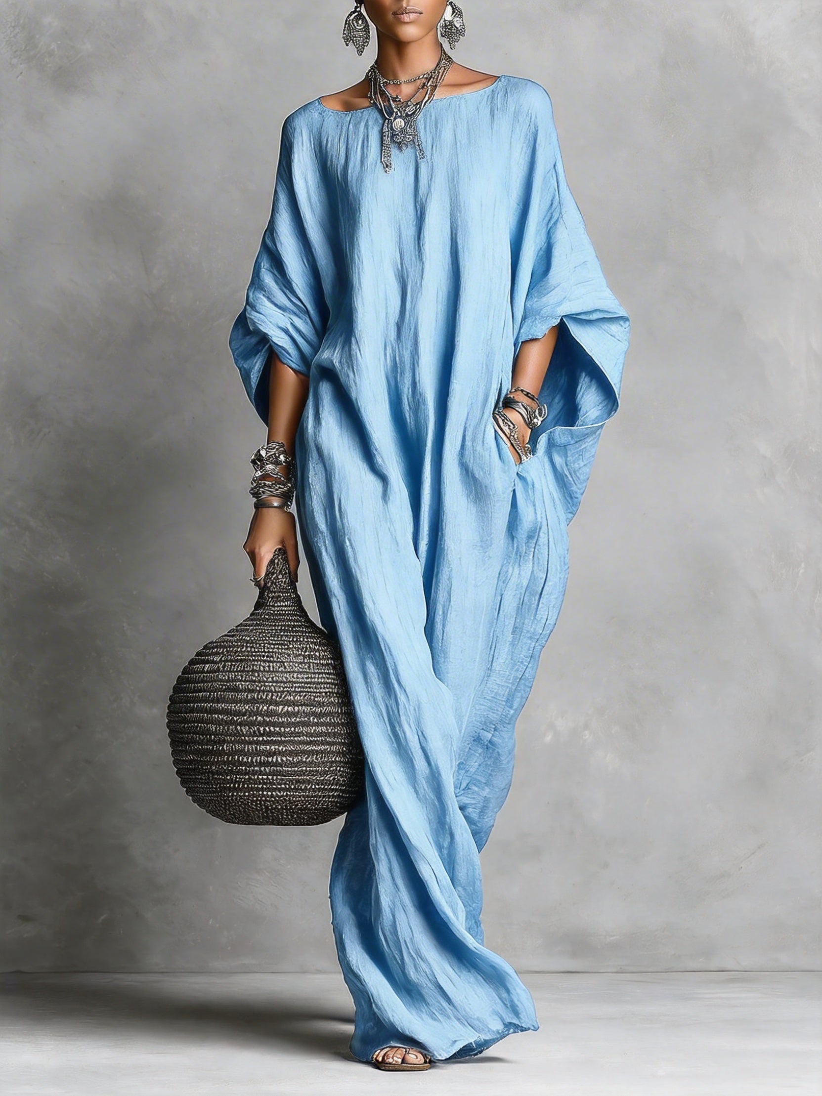 Covernorth Women's Oversized Linen-Blend Kaftan Maxi Dress