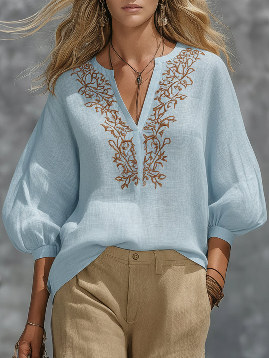 Women’s V-Neck Puff Sleeve Blouse