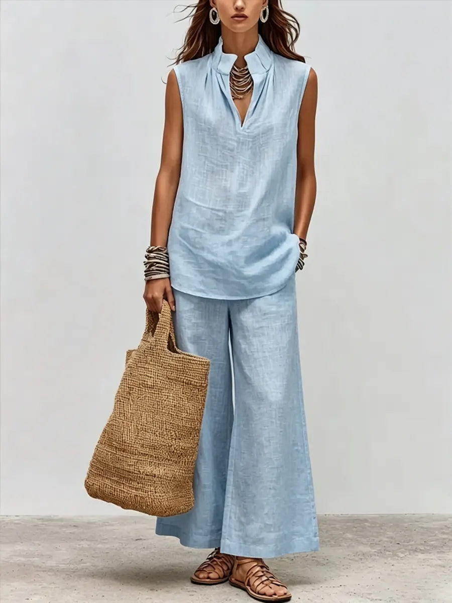 Covernorth Women's Sleeveless V-Neck Top and Wide-Leg Pants Set