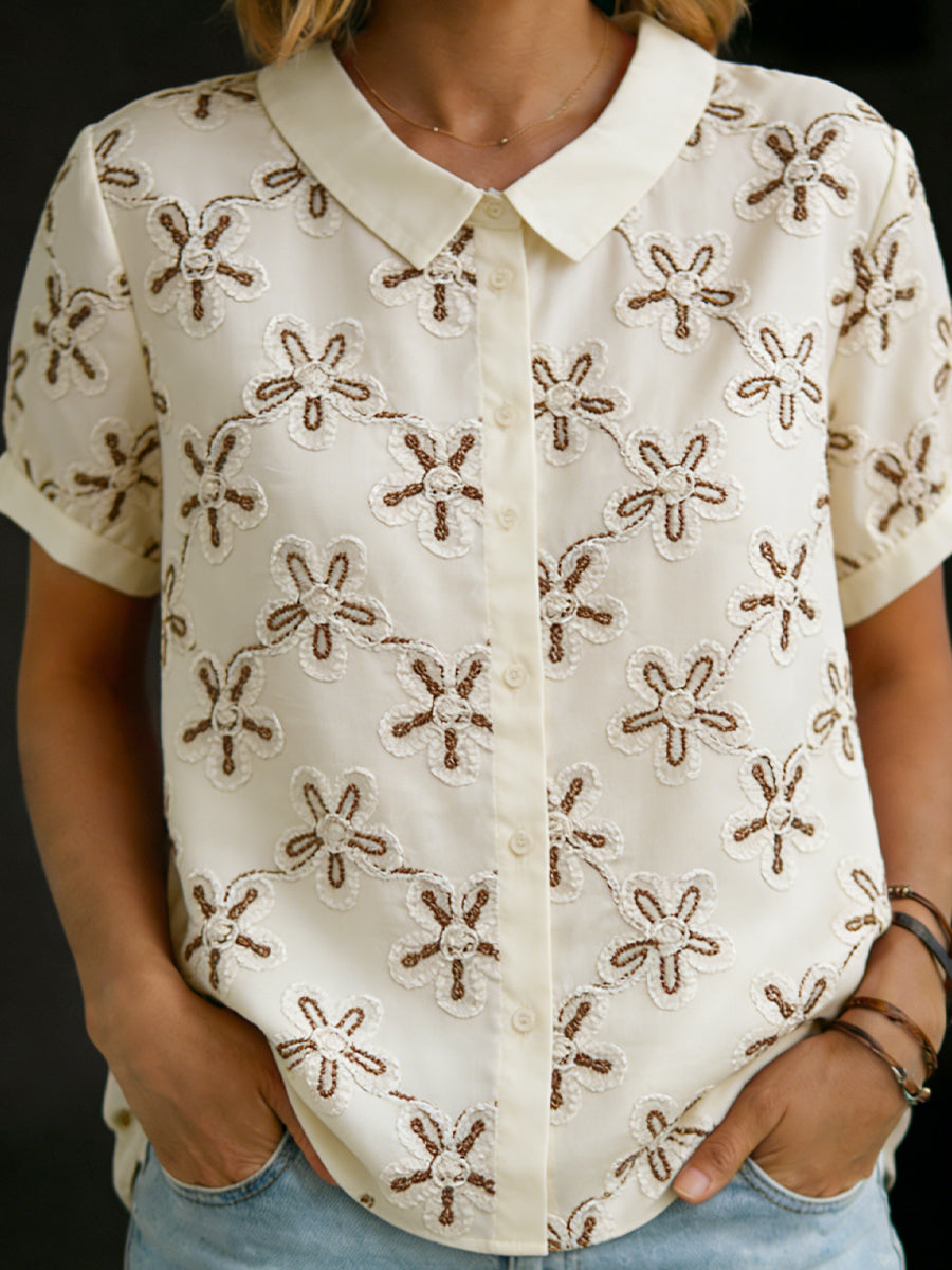 Women's Floral Embroidered Button-Down Blouse