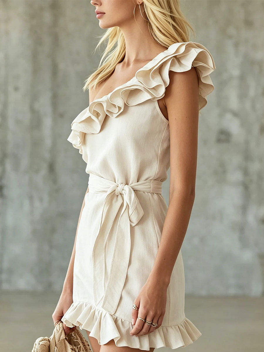 Covernorth Women's One-Shoulder Ruffle Mini Dress