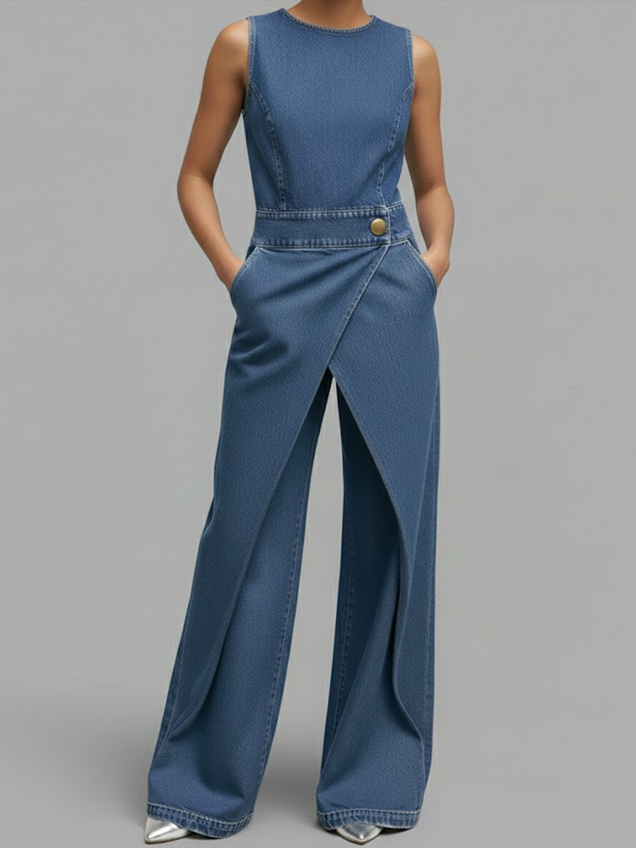 Covernorth Women's Denim Wrap-Front Jumpsuit