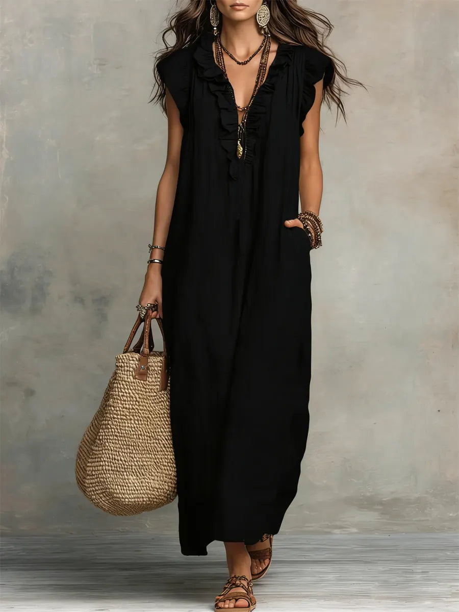 Women’s Ruffle V-Neck Maxi Dress