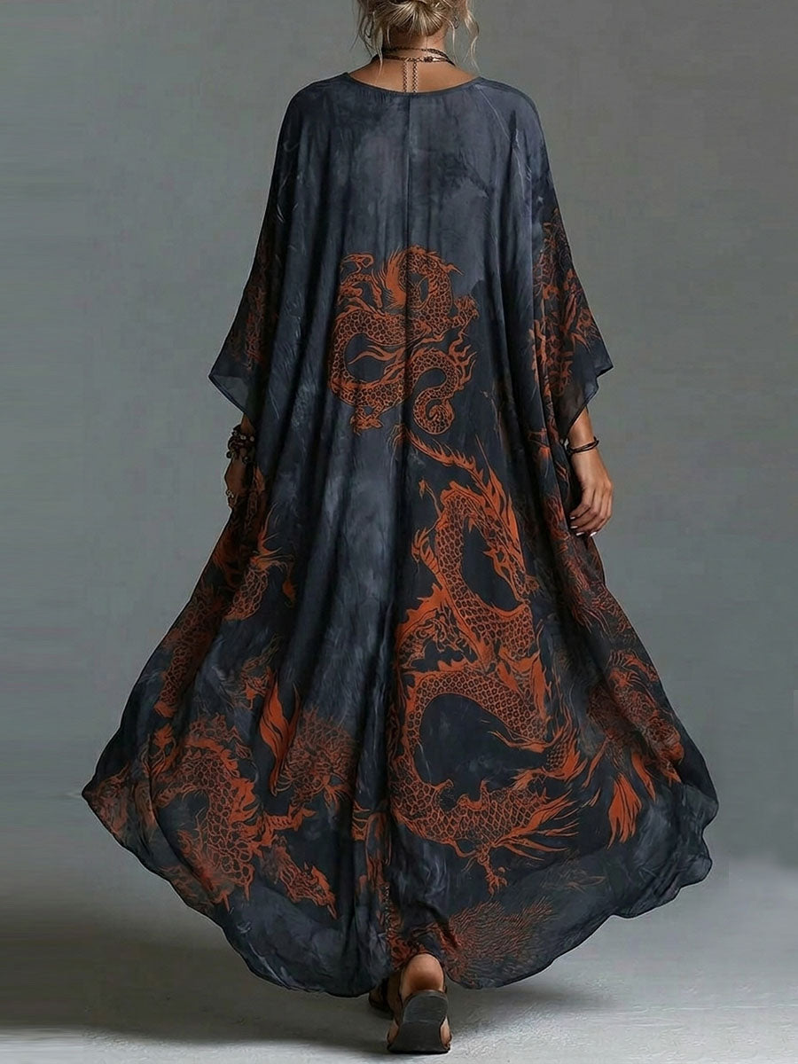 Covernorth Oversized V-Neck Dragon Kaftan Dress
