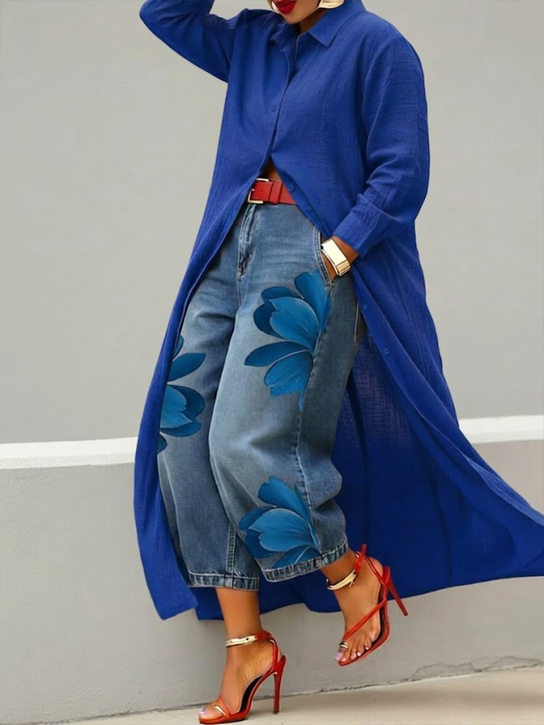Women's Longline Button-Up Shirt Dress