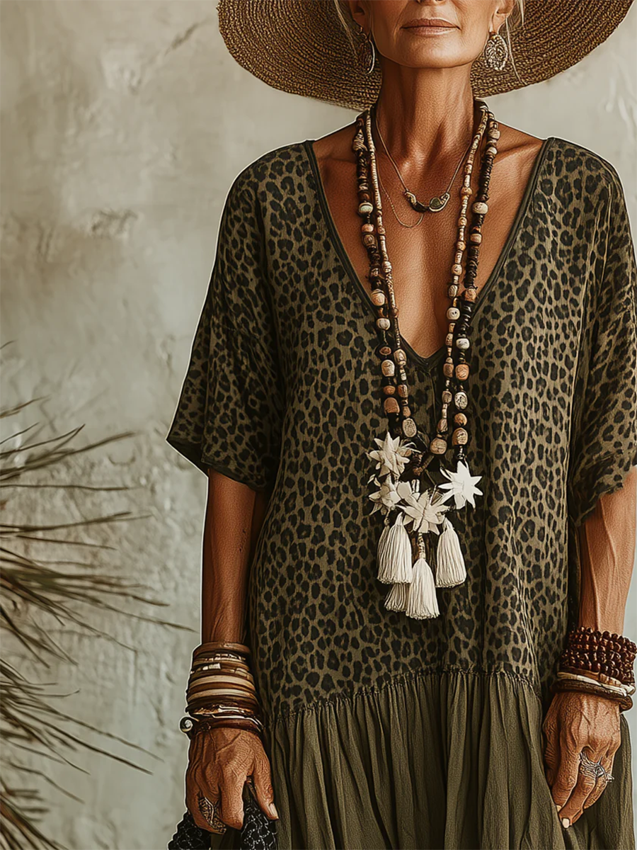 Covernorth Women's Leopard Print Boho Maxi Dress