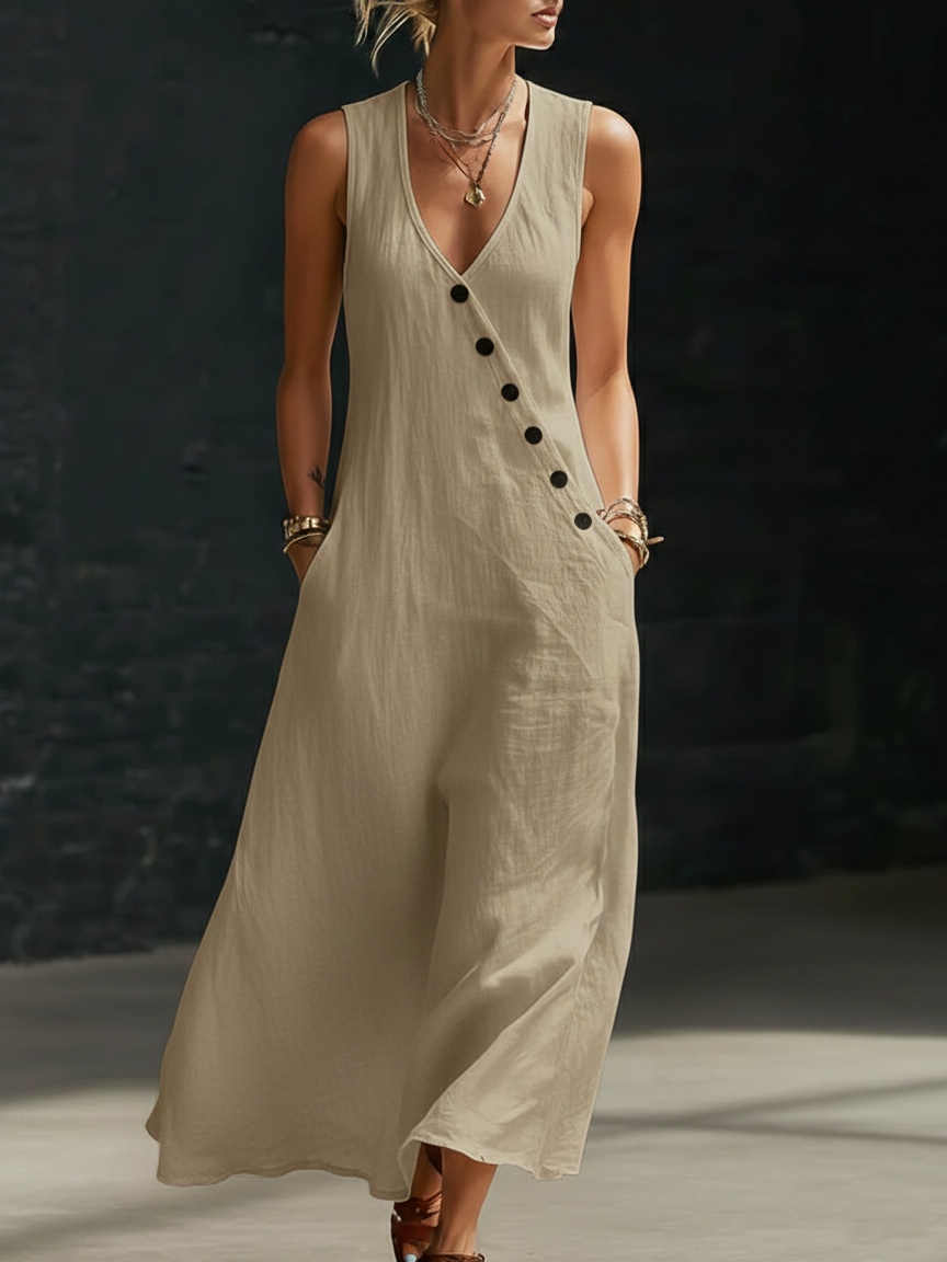 Covernorth Women's V-Neck Button Maxi Dress