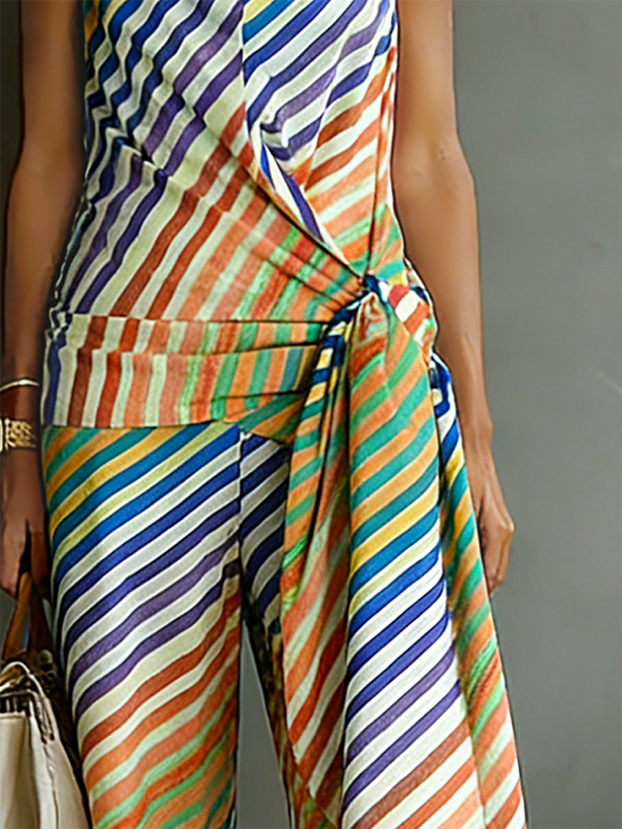 Covernorth Women's Striped Halter Top and Wide-Leg Trousers Set