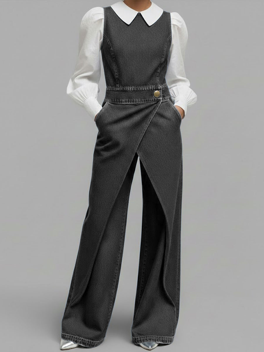 Covernorth Women's Denim Wrap-Front Jumpsuit