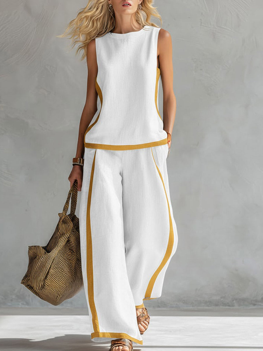 Covernorth Women's Two-Piece Linen Top and Wide-Leg Trousers Set