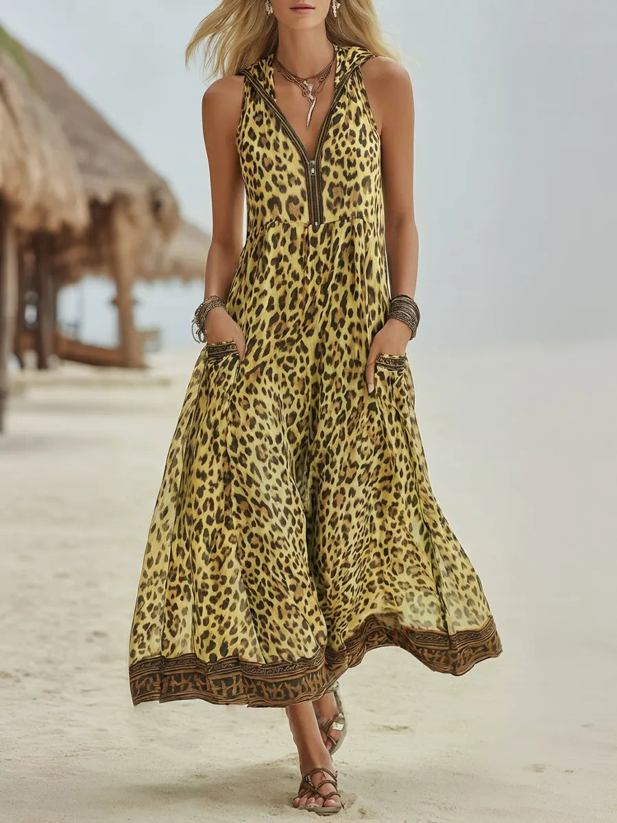 Covernorth Women's Leopard Print Hooded Maxi Dress