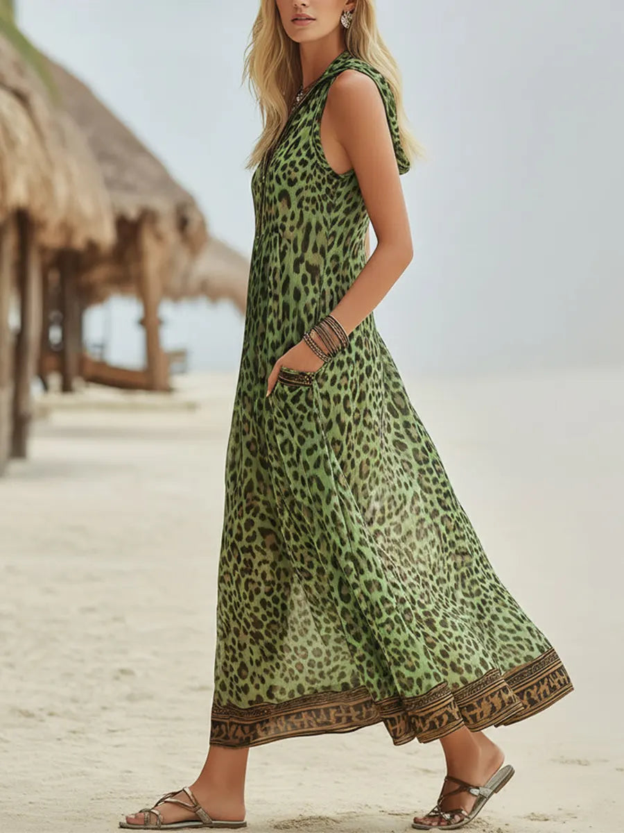 Covernorth Women's Leopard Print Hooded Maxi Dress