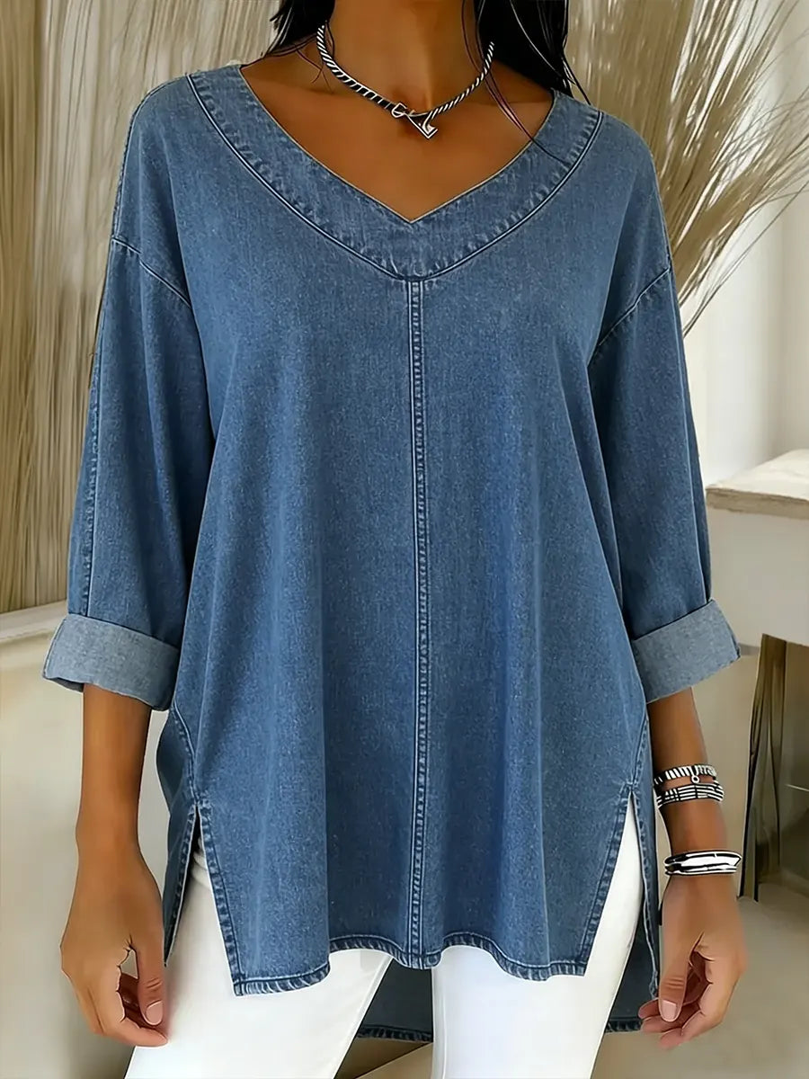 Covernorth Women’s Oversized V-Neck Denim Tunic Top