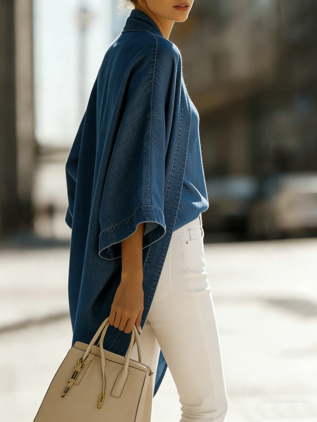 Women’s Two-Piece Denim Kimono Cardigan and Tank Top Set