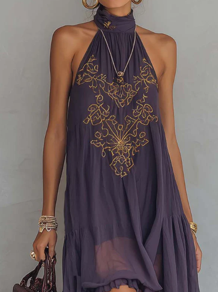 Covernorth Backless High-Low Halter Maxi Dress