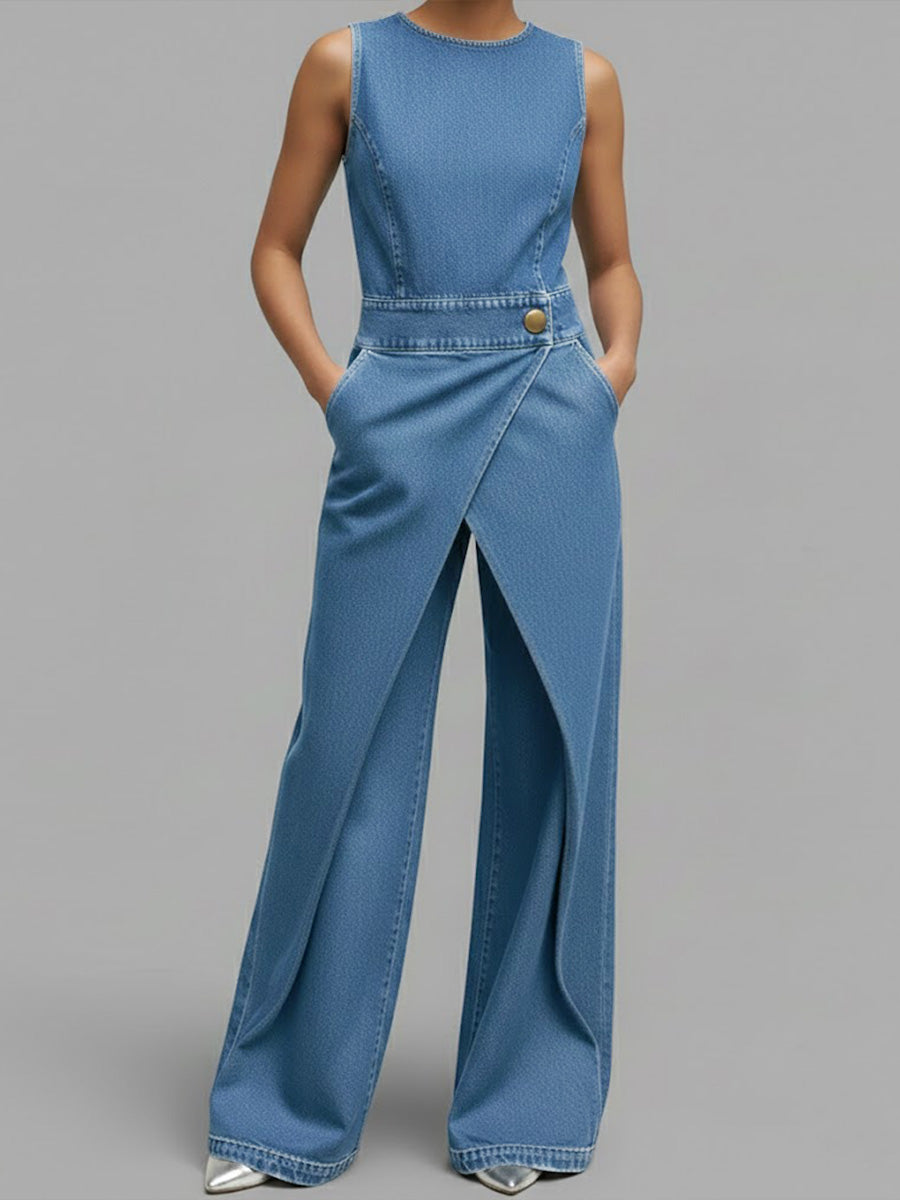 Covernorth Women's Denim Wrap-Front Jumpsuit