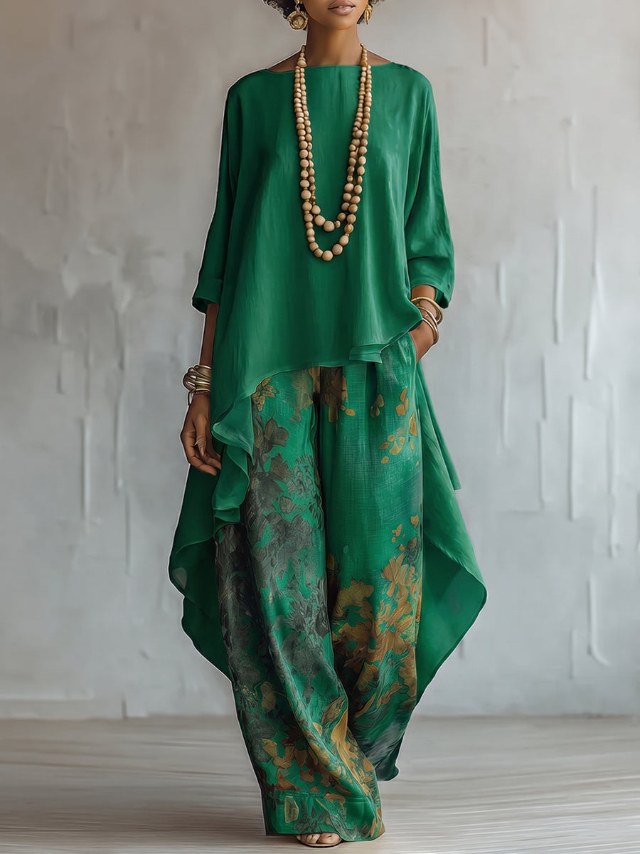 Women’s Floral Print Asymmetric Two-Piece Set
