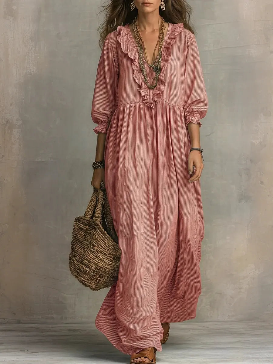 Covernorth Women's Ruffled Striped Maxi Dress