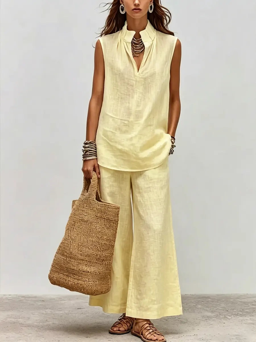 Covernorth Women's Sleeveless V-Neck Top and Wide-Leg Pants Set