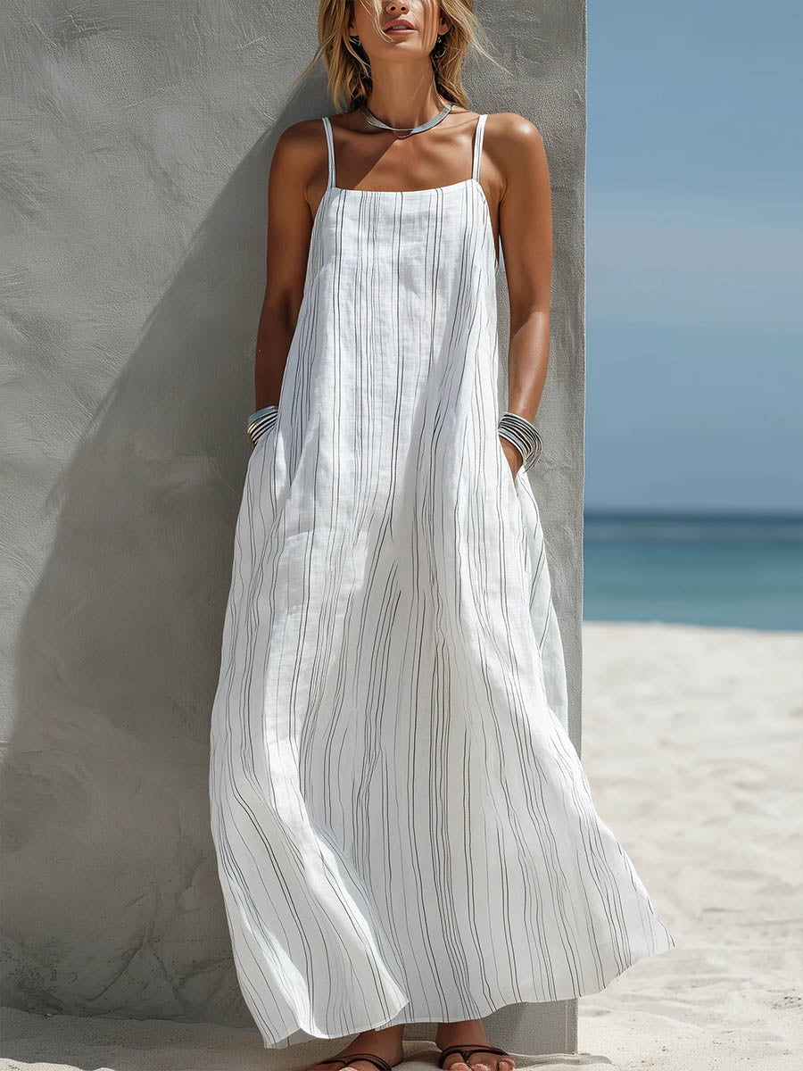 Covernorth Women's Striped Linen Maxi Dress