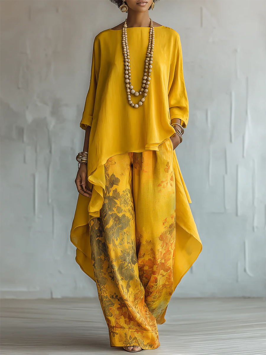 Women’s Floral Print Asymmetric Two-Piece Set