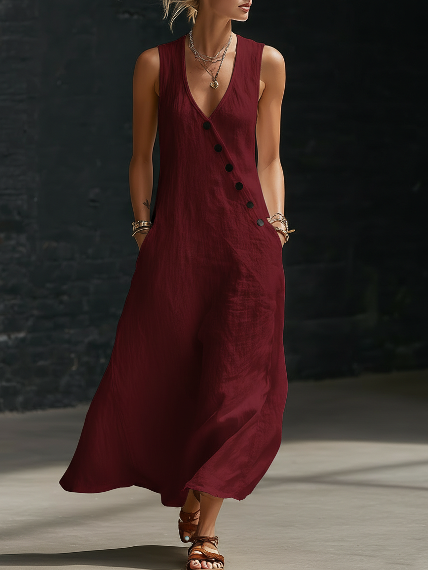 Covernorth Women's V-Neck Button Maxi Dress