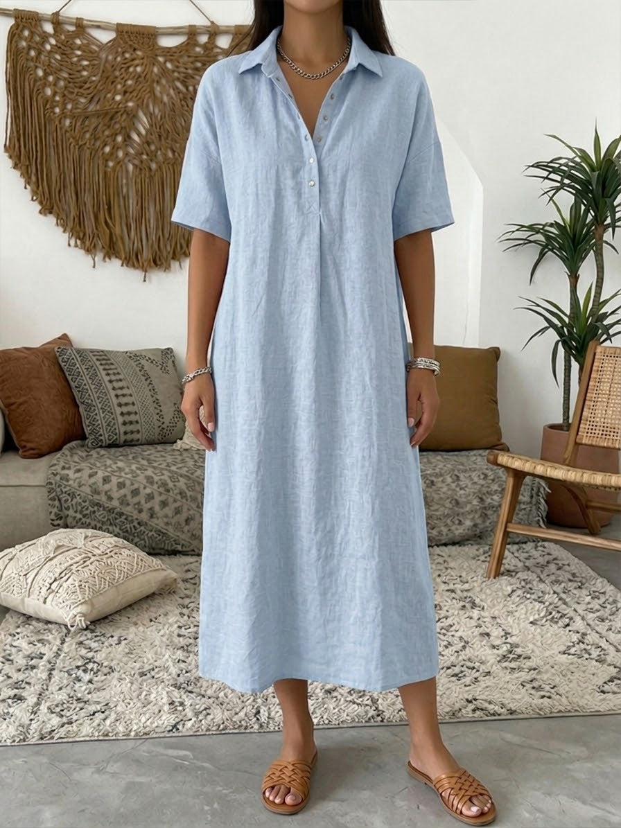 Women's Linen-Blend Short-Sleeve Polo Midi Dress
