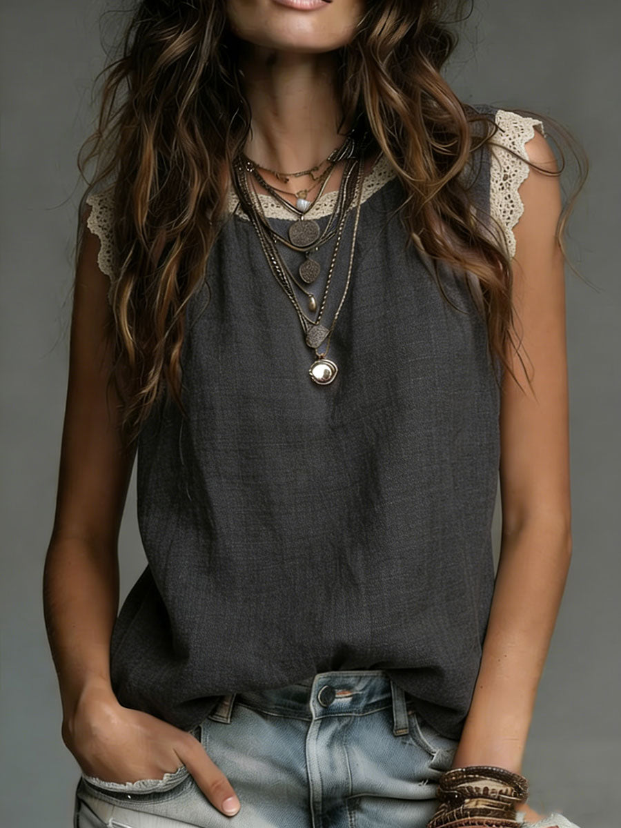 Covernorth Women’s Lace-Trim Sleeveless Blouse