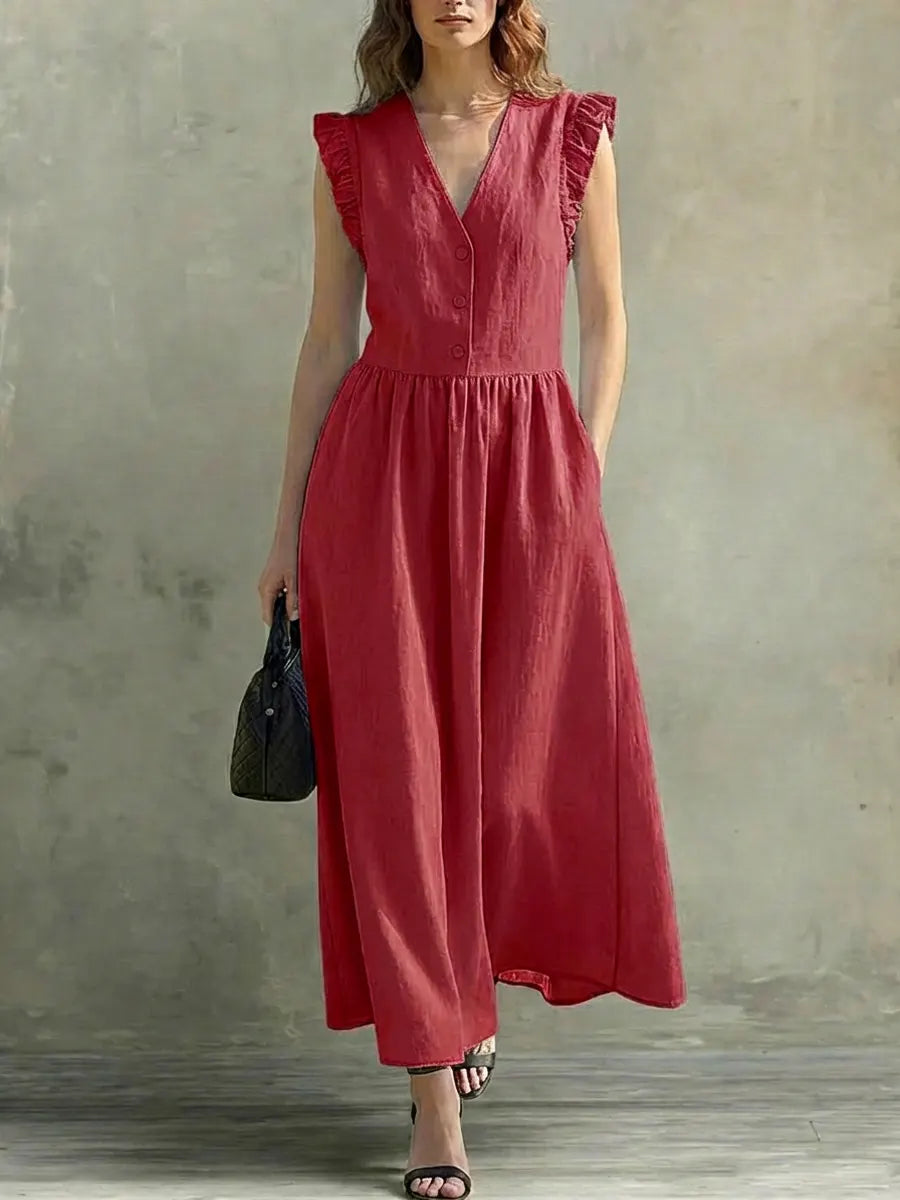 Covernorth Women's Ruffle-Sleeve V-Neck Maxi Dress