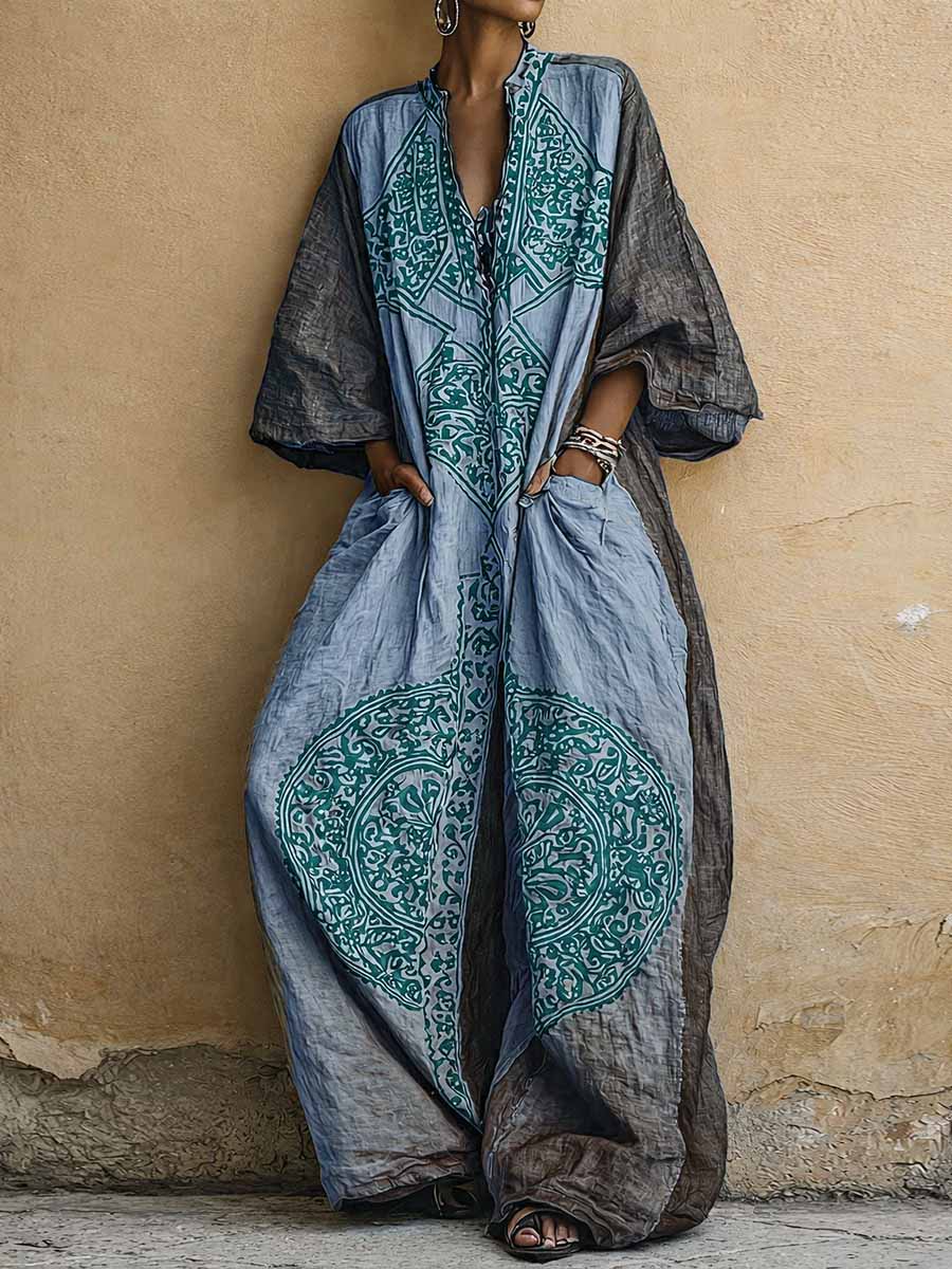 Covernorth Women’s Vintage Print Linen Jumpsuit