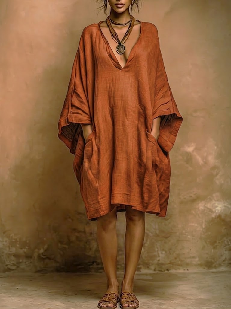 Covernorth Women's Oversized V-Neck Kaftan Dress