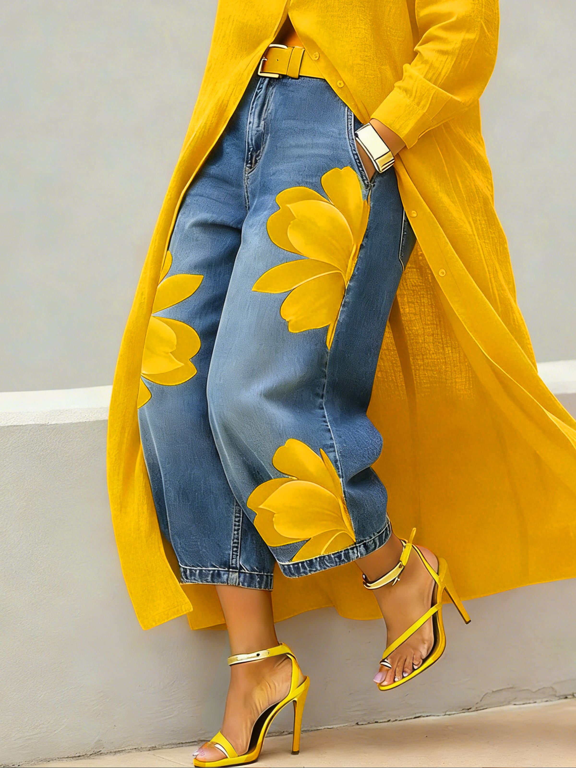 Women's Floral Print Wide-Leg Jeans