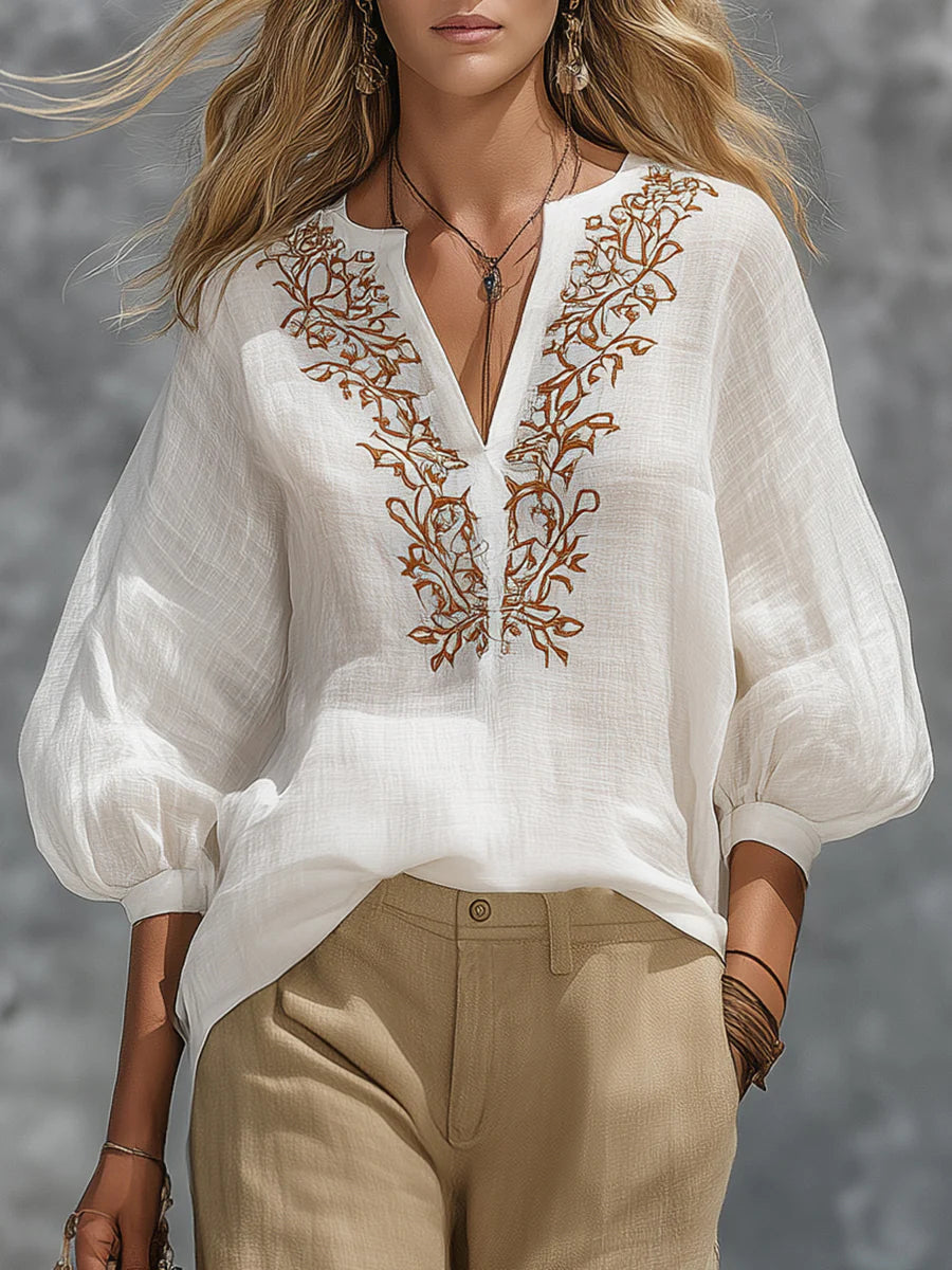 Women’s V-Neck Puff Sleeve Blouse
