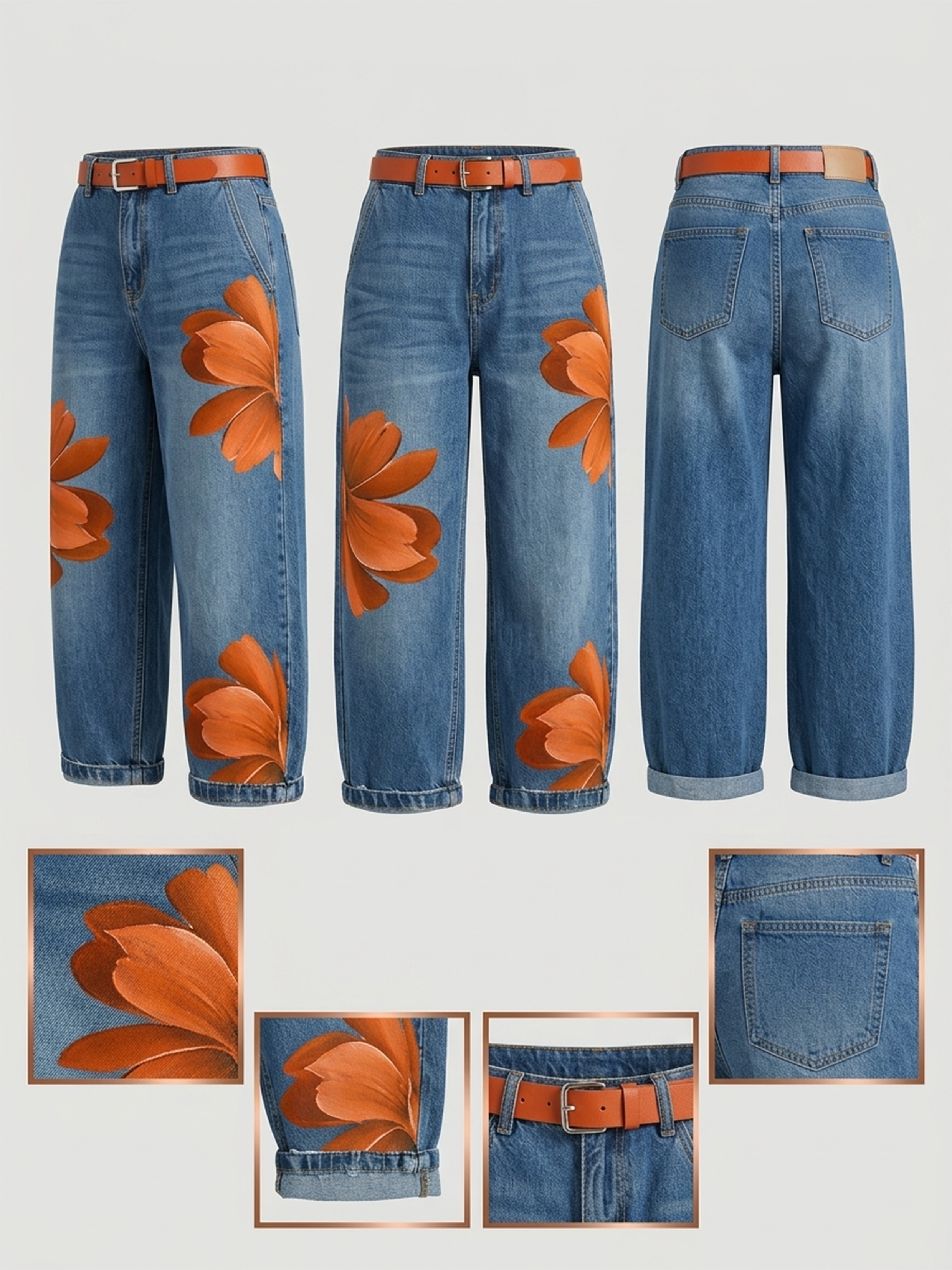 Women's Floral Print Wide-Leg Jeans
