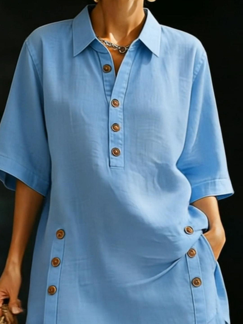 Covernorth Women's Button-Detail Short Sleeve Top and Shorts Set