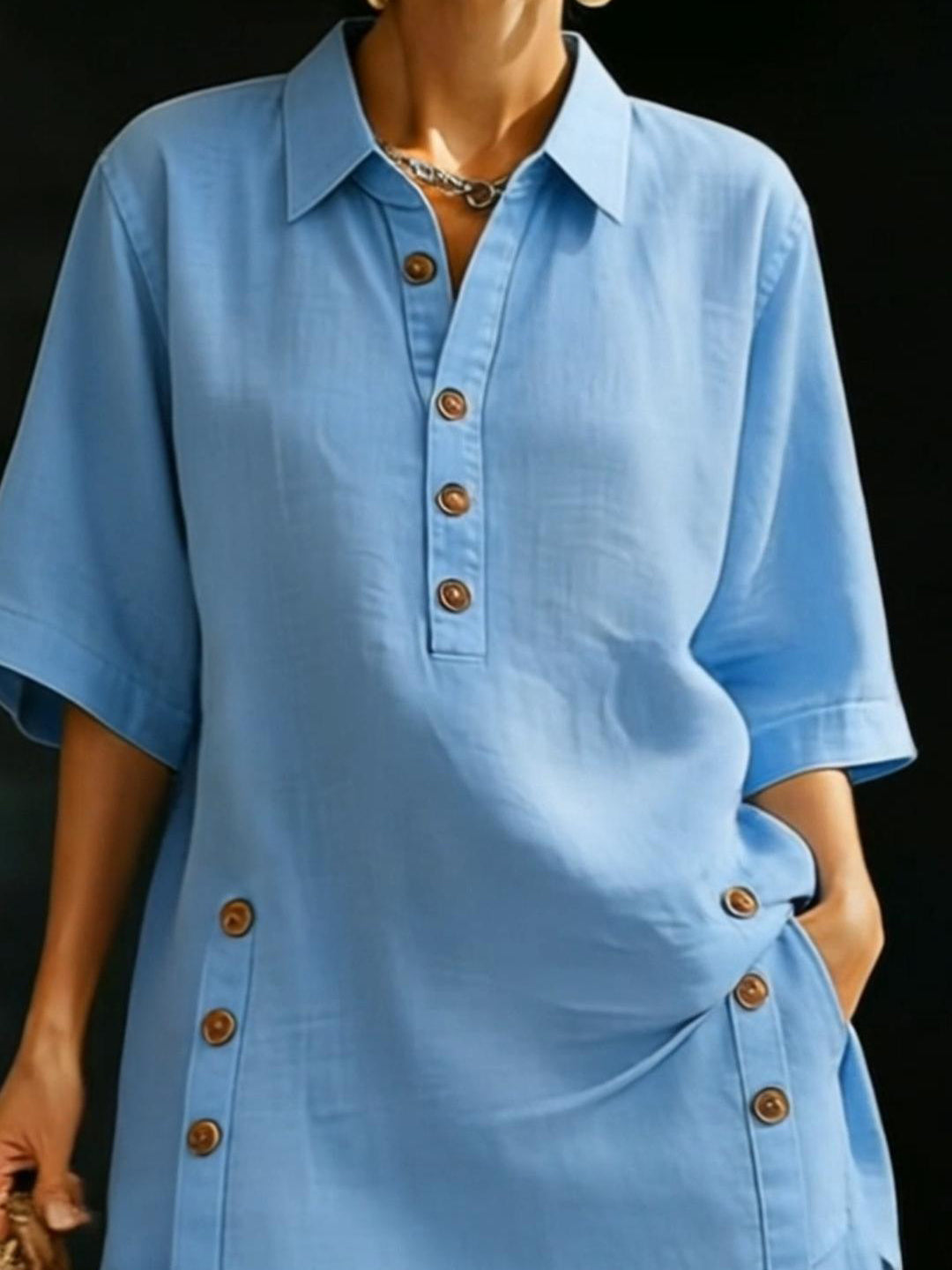 Covernorth Women's Button-Detail Short Sleeve Top and Shorts Set