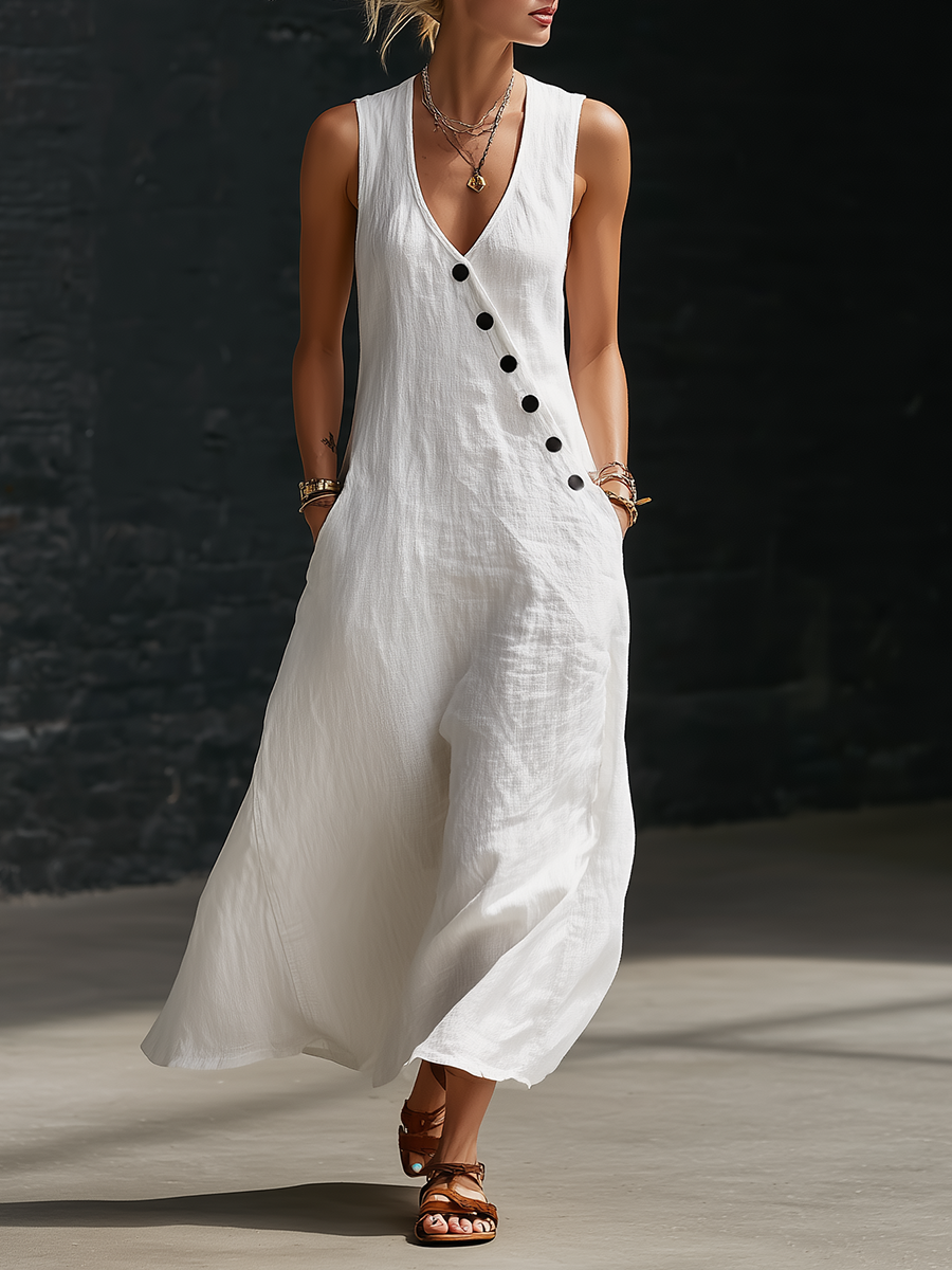 Covernorth Women's V-Neck Button Maxi Dress
