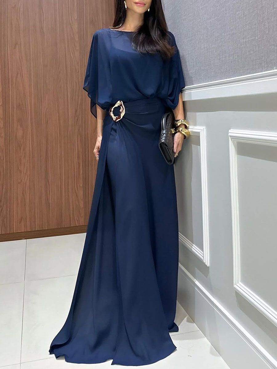 Women’s Draped Cape-Sleeve Maxi Dress