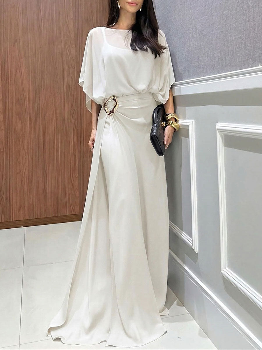 Women’s Draped Cape-Sleeve Maxi Dress