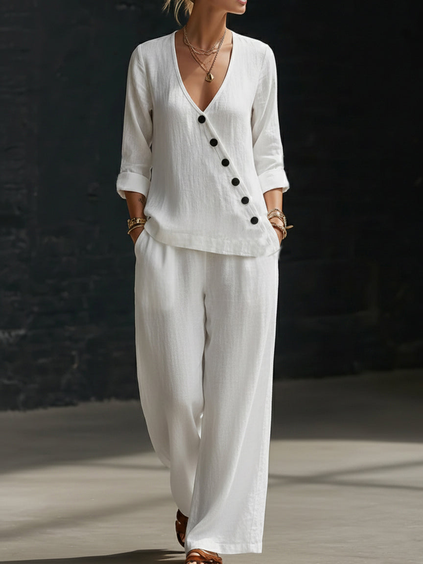 Covernorth Women's Button Linen-Blend Two-Piece Set