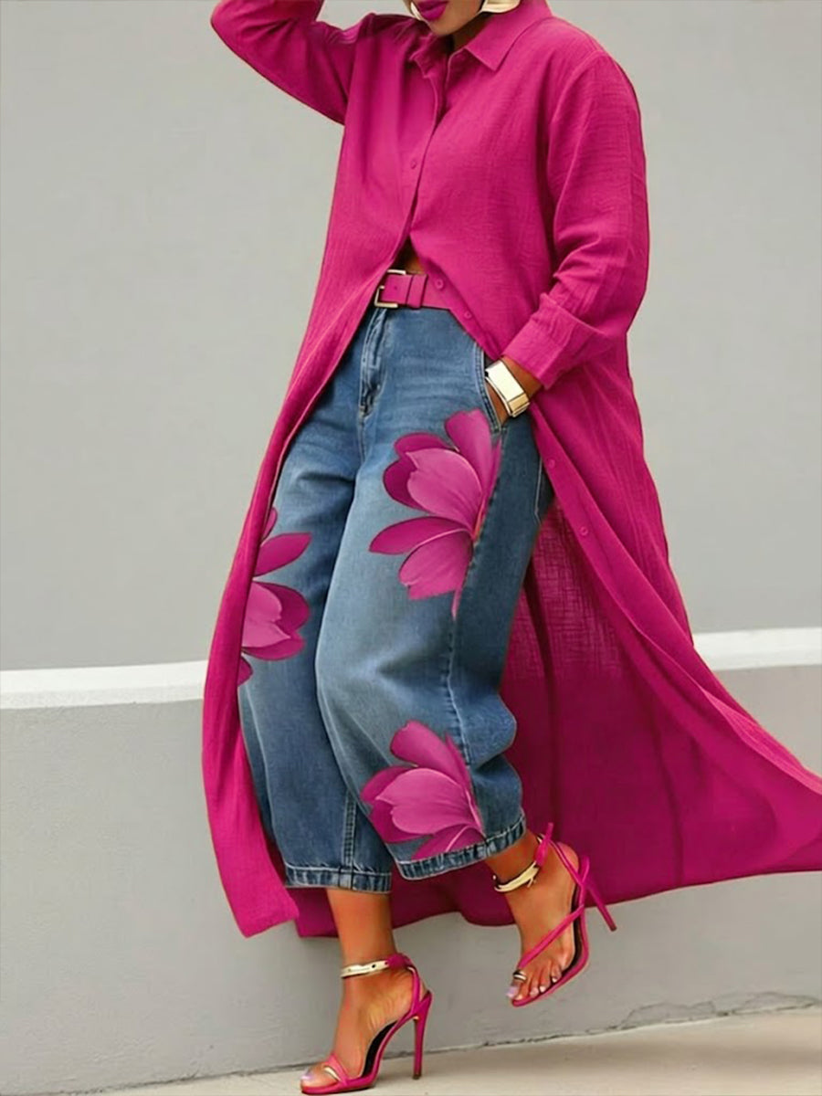 Women's Longline Button-Up Shirt Dress