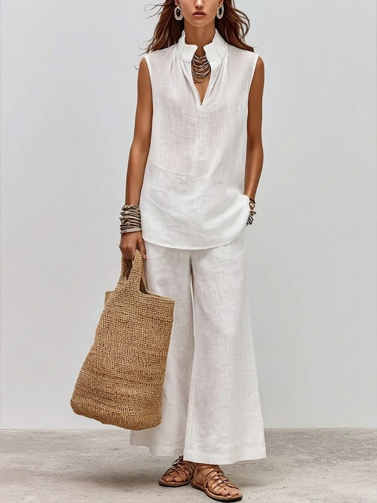 Covernorth Women's Sleeveless V-Neck Top and Wide-Leg Pants Set