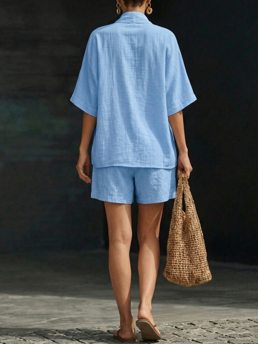 Covernorth Women’s Linen V-Neck Tunic and Shorts Set