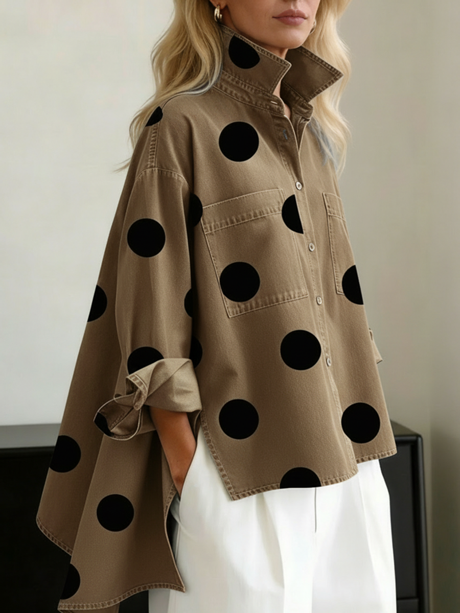 Women's Polka Dot Oversized Denim Shirt