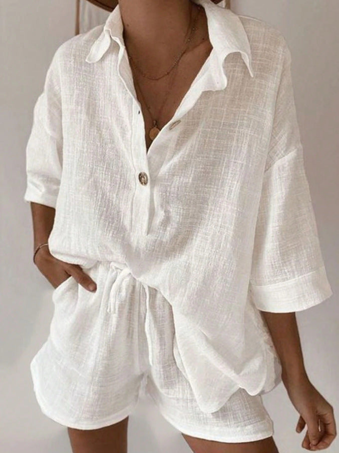Covernorth Women's Textured Linen Short and Shirt Set